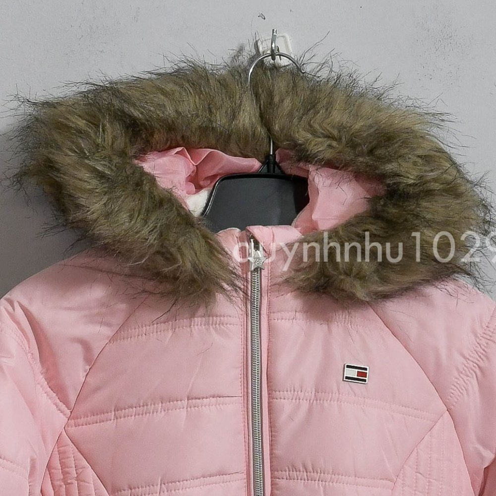 NWT Tommy Hilfiger Girls Fleece Lined Puffer Jacket PINK . - Picture 4 of 10